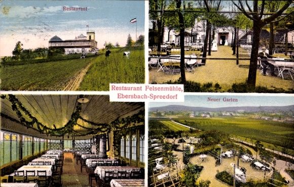 Postcard Spreedorf Ebersbach in Upper Lusatia, Restaurant Felsenmühle, Neuer Garten