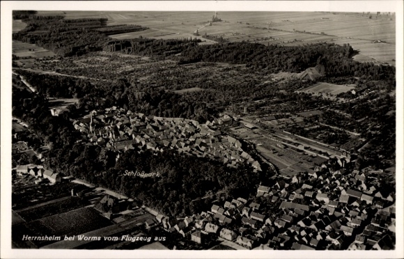 Postcard Herrnsheim Worms in Rhineland Palatinate, aerial photograph