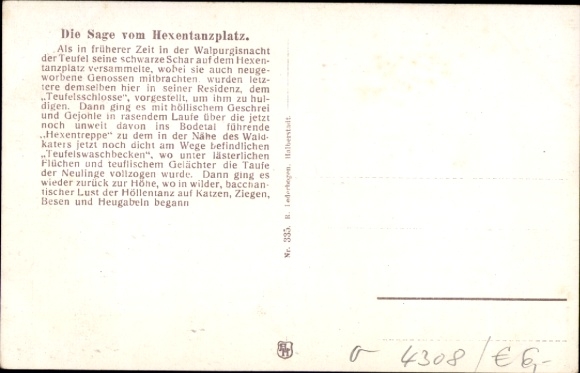 Postcard Thale in the Harz Mountains, Witches' Dance Floor, Devil's Castle, Devil's Pool