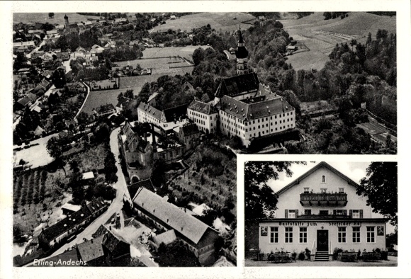 Ak Erling Andechs in Oberbayern, Fliegeraufnahme, Seefelder Hof