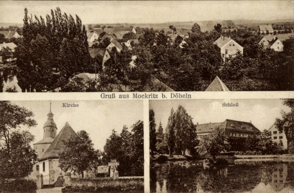 Postcard Mockritz Großweitzschen in Saxony, general view, church, castle
