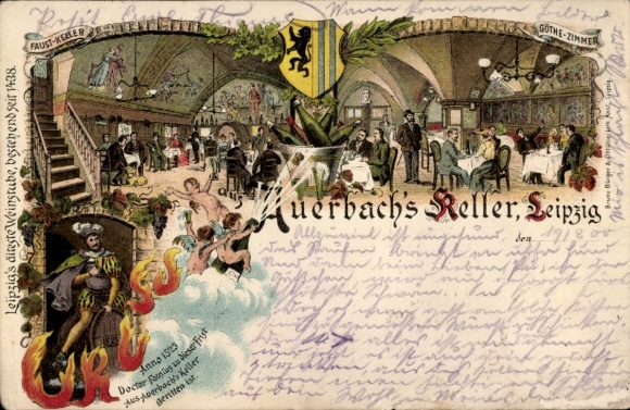 Chromo-Litho Leipzig in Saxony, Auerbach's Cellar, Faustkeller, Doctor Faustus, Goethe Room