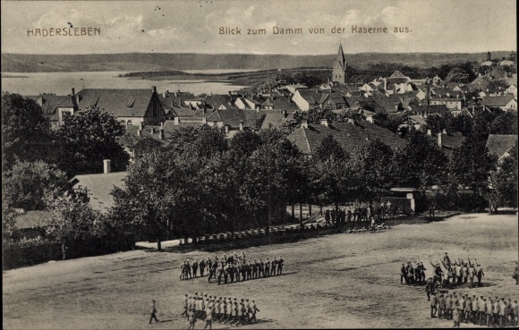 Postcard Haderslev Hadersleben Denmark, view of the dam from the barracks, parade ground