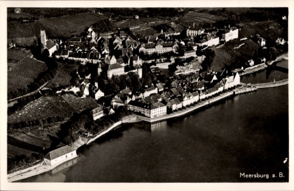 Postcard Meersburg on Lake Constance, aerial view of Lake Constance, town, waterfront
