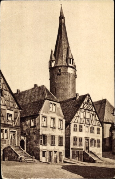 Postcard Ottweiler in Saarland, houses with old tower