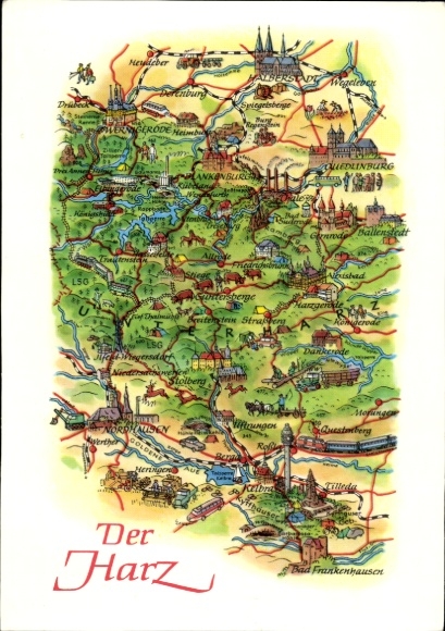 Maps Postcard Quedlinburg in the Harz Mountains, Nordhausen, Wernigerode, Halberstadt, Blankenburg