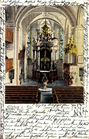 Postcard Elstra in Upper Lusatia Saxony, church, interior view