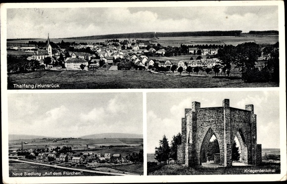 Postcard Thalfang im Hunsrück, settlement Auf dem Flürchen, war memorial, panorama