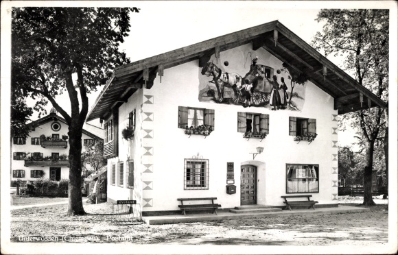 Postcard Unterwössen in the district of Traunstein, Upper Bavaria, post office, mural