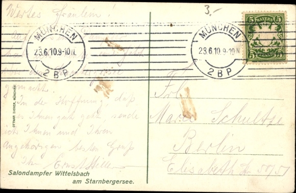 Postcard saloon steamer Wittelsbach on Lake Starnberg, flags