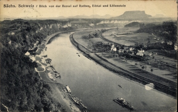 Ak Rathen an der Elbe Sächsische Schweiz, Blick von der Bastei auf Rathen, Elbtal, Lilienstein...