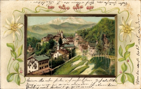 Präge Passepartout Litho Berchtesgaden in Oberbayern, Panorama