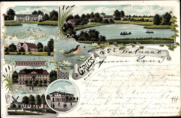litho Albersdorf in Dithmarschen, Warder, Wensin, Rohlsdorf, Garbeker Mühle, Gasthaus JW Hoffmann