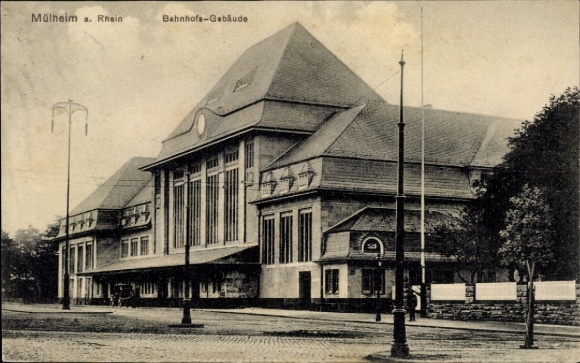 Postcard Mülheim Cologne am Rhein, station building, exterior view