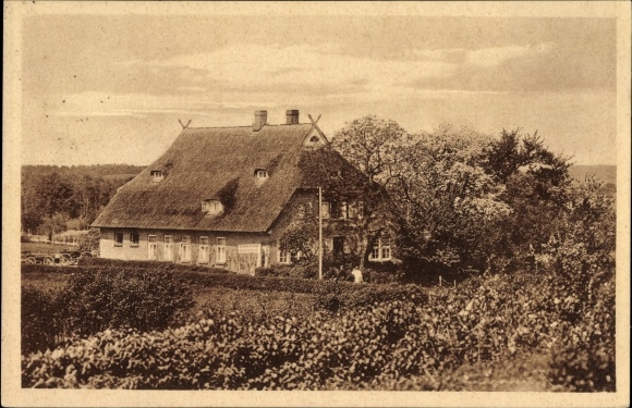 KP Nieder Kleevez Bösdorf w Szlezwiku-Holsztynie, zajazd i pensjonat R. Wulf, dom kryty strzechą