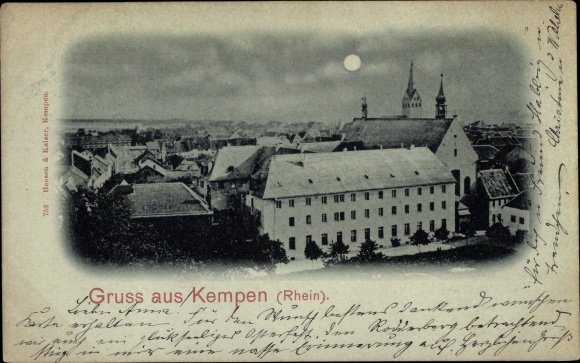 Mondschein Ak Kempen am Niederrhein, Gesamtansicht