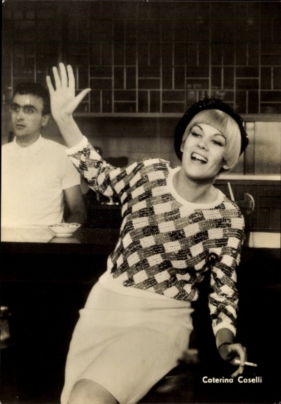 Postcard actress Caterina Caselli, film hit with Caterina, film scene, cigarette