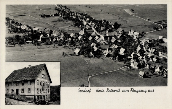Postcard Seedorf Dunningen in Württemberg, aerial photograph, Gasthof zum Rößle