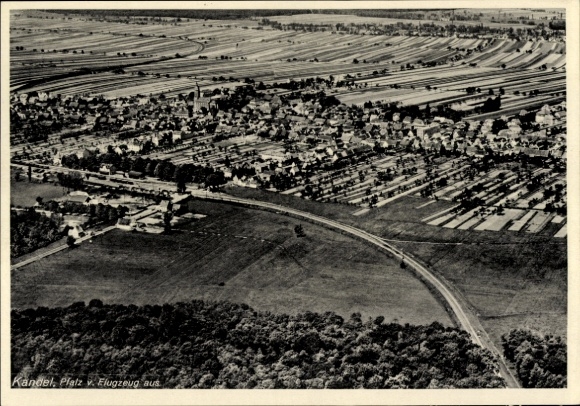 Postcard Kandel in the Palatinate Bienwald, aerial view of the town, fields and streets