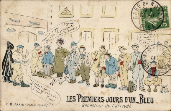CPA Les Premiers jours d'un Bleu, Reception de l'arrivee
