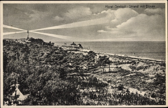 Postcard Niechorze Seebad Horst Pommern, beach, dunes, lighthouse