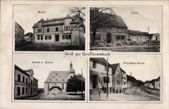 PC Großbrembach Buttstädt in Thuringia, front with market, school and church, Windische Straß