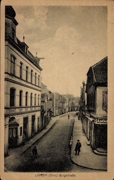 Ak Lingen im Emsland, Burgstraße,  Straße, Apotheke, ruhige Szenerie