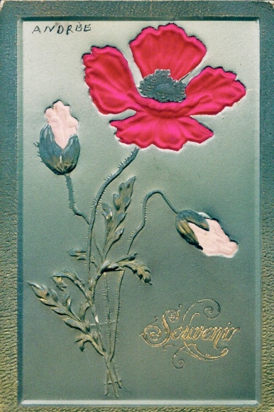 Fabric Postcard souvenir, flowers, poppy