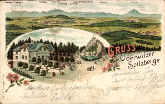 litho Oderwitz Oberlausitz, Oderwitz Spitzberge, herberg, bergen