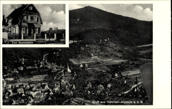 Postcard Alsbach Hähnlein Hesse, aerial photograph, Zum Sonnenblick