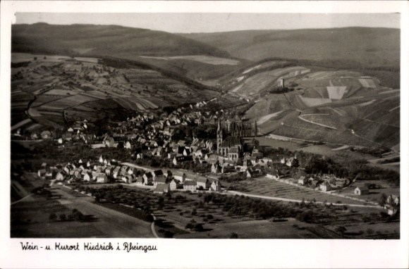 Postcard Kiedrich in the Rheingau Taunus, aerial photograph