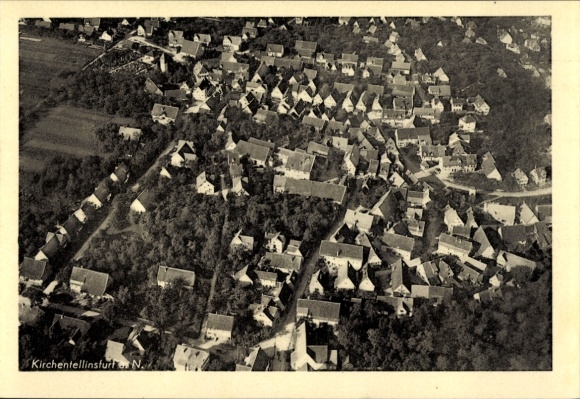 Postcard Kirchentellinsfurt in Württemberg, aerial photograph
