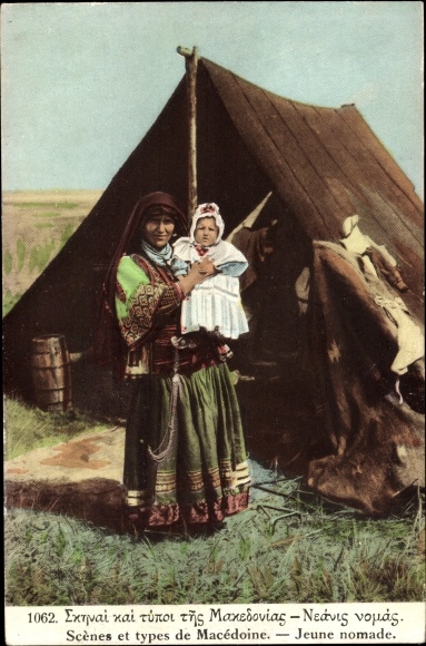 Postcard Mazedonien, Scenes and Types of Macedonia, Young Nomad, Frau mit Kind