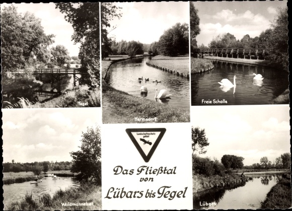 Postcard Berlin Reinickendorf Lübars, lido, Fließtal, Freie Scholle, Waidmannslust, Hermsdorf