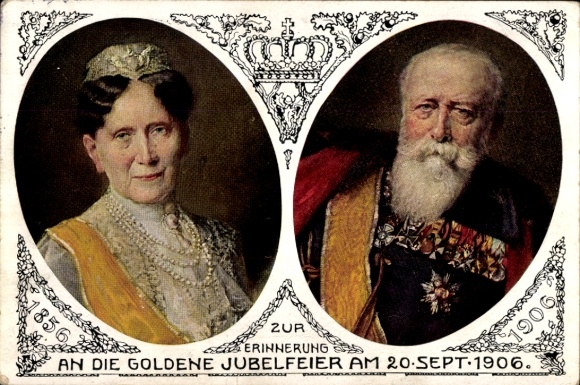 Artist Postcard Propheter, O., Grand Duke Friedrich I of Baden, Grand Duchess Luise, Gold. Wedding 1906
