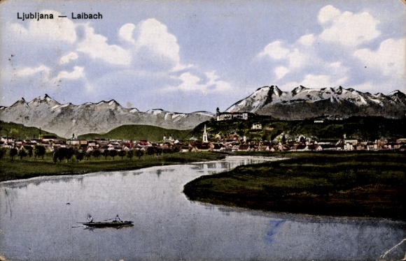 Postcard Ljubljana Laibach Slovenia, view of the town, mountains