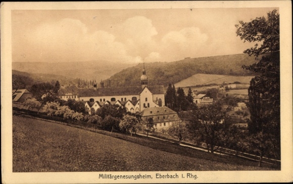 Postcard Eberbach am Neckar Odenwald Baden, military convalescent home, Eberbach I. Rhg., landscape, hills,