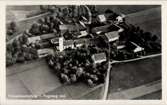 Postcard Frauenneuharting Upper Bavaria, aerial photograph
