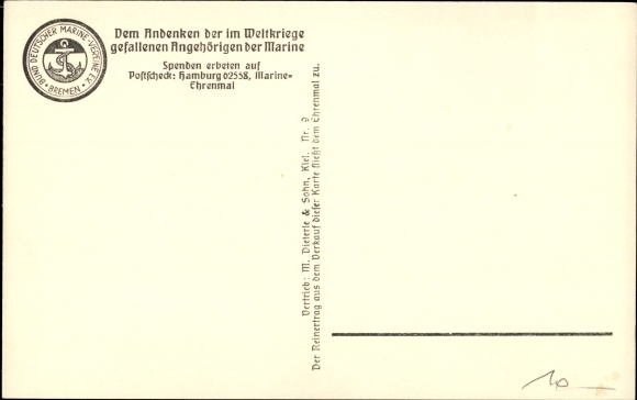Postcard Naval Memorial Laboe, German Warship, Karlsruhe, Cruiser, Lowered Flag