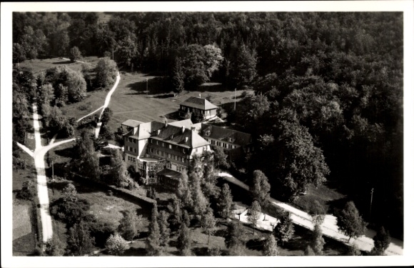 Ak Traifelberg Honau Lichtenstein in Baden Württemberg, Alb Hotel, Fliegeraufnahme