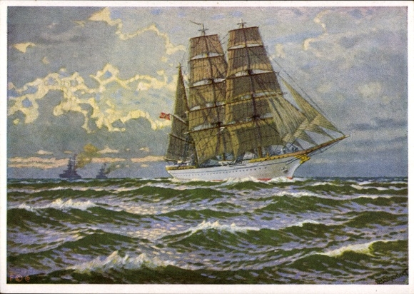 Kunstenaarskaart Bahndorf, Heribert, opleidingsschip, zeilschip, zeilend opleidingsschip, marine