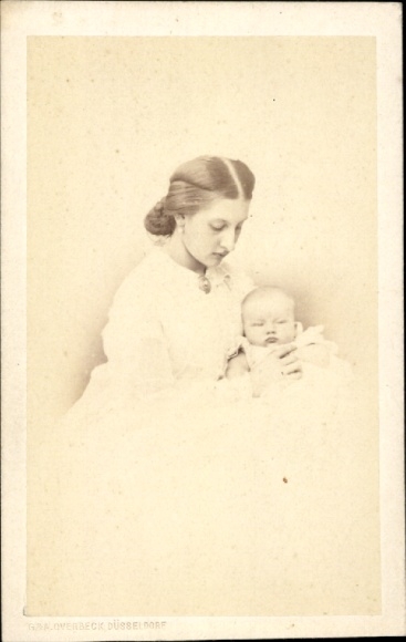 CdV Antonia of Portugal with Ferdinand, later King of Romania, portrait 1865
