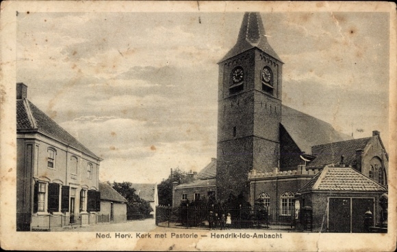 Ak Hendrik Ido Ambacht Südholland, Kirche mit Pastorei