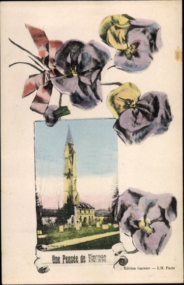 Ak Viarmes Val-d´Oise, Une Pensée de Viames, Jeu de Mots, quatre Pensées Fleurs