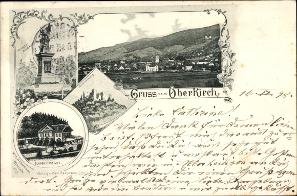 Ak Oberkirch im Renchtal Baden, Gesamtansicht, Kriegerdenkmal, Haber'sches Gut, Burgruine
