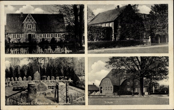 Ak Stubben in Lauenburg, Kriegerdenkmal, Schule, Gasthof, HJ-Heim