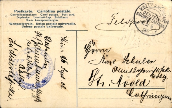 Embossed stamps Postcard German South West Africa, coat of arms, Ottmar Zieher