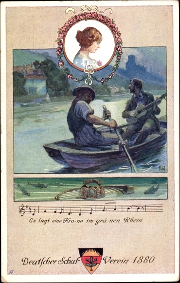 Song Artist Postcard There is a crown in the green Rhine, German School Association No. 91