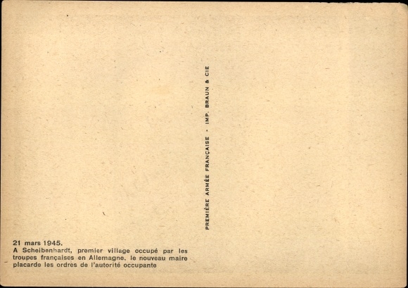 Postcard Scheibenhardt in der Pfalz, First village occupied by French troops 1945