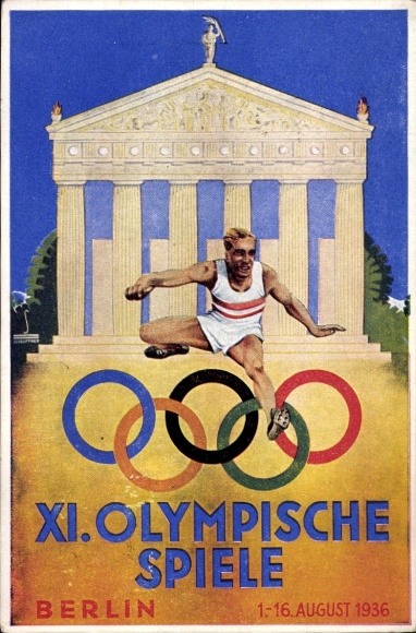 Artist Postcard XI. Olympic Games Berlin 1936, hurdler, Austrian Olympic Fund
